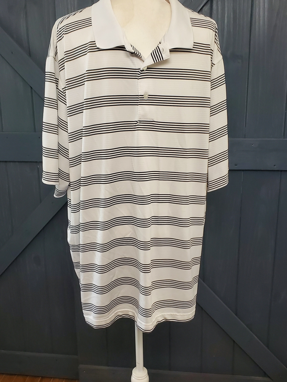 George White Polo with Black Horizontal Stripes